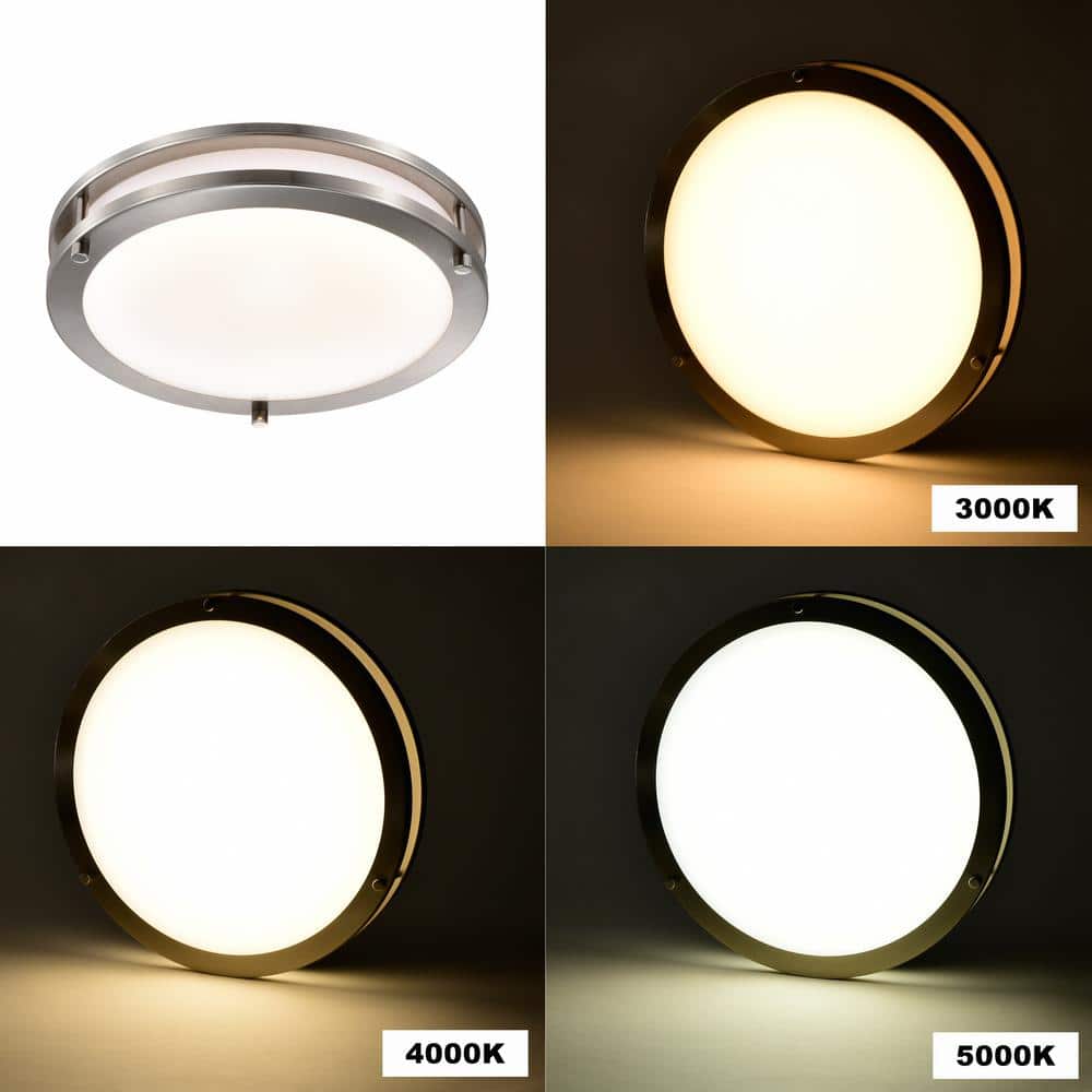 11.75" Brushed Nickel LED Flush Mount with White Diffuser