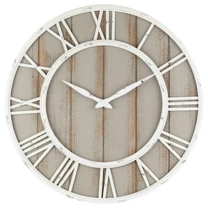 Town Dark Brown Farmhouse Metal and Solid Wood Noiseless Wall Clock Analog