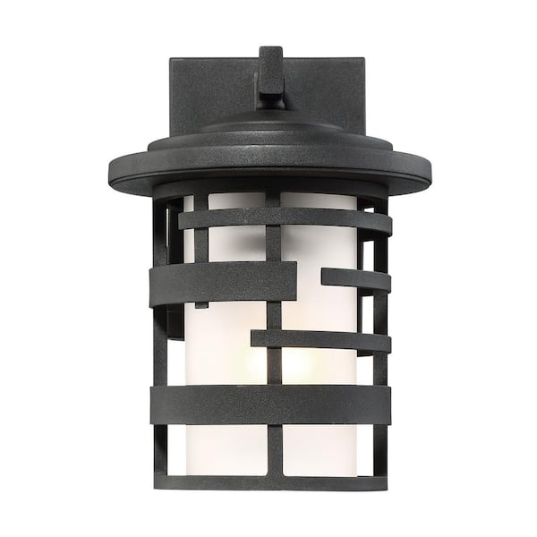 SATCO Lansing Textured Black Outdoor Hardwired Wall Lantern Sconce with No Bulbs Included