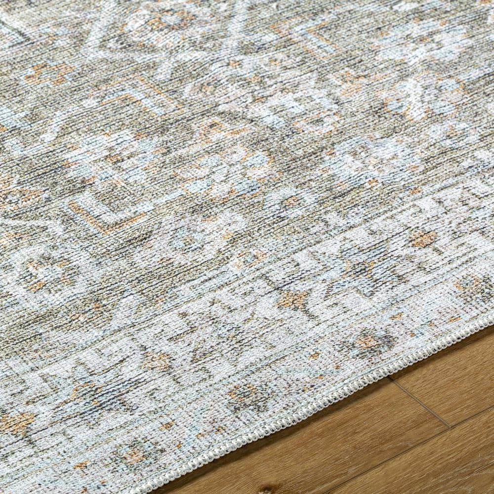 Olive and Off-White Synthetic Flat Woven 5' x 7' Area Rug