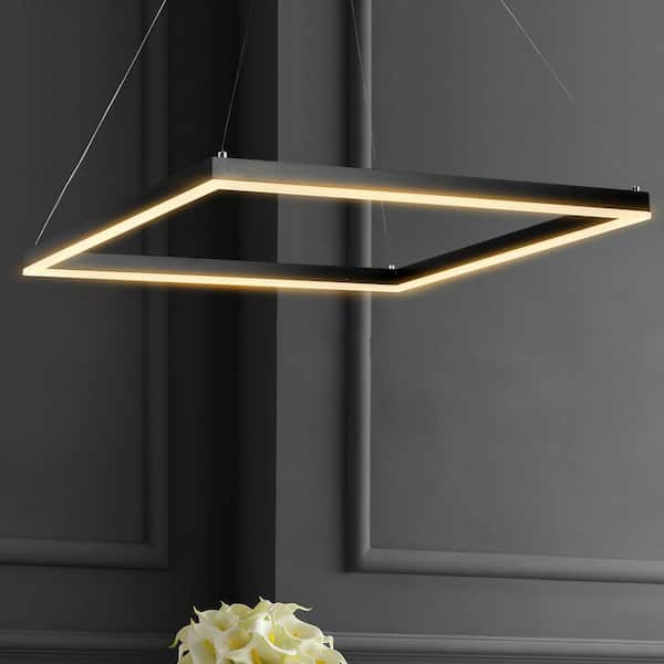 JONATHAN Y Nero 23.63 in. Square Contemporary Modern Metal Integrated LED Black Pendant Light