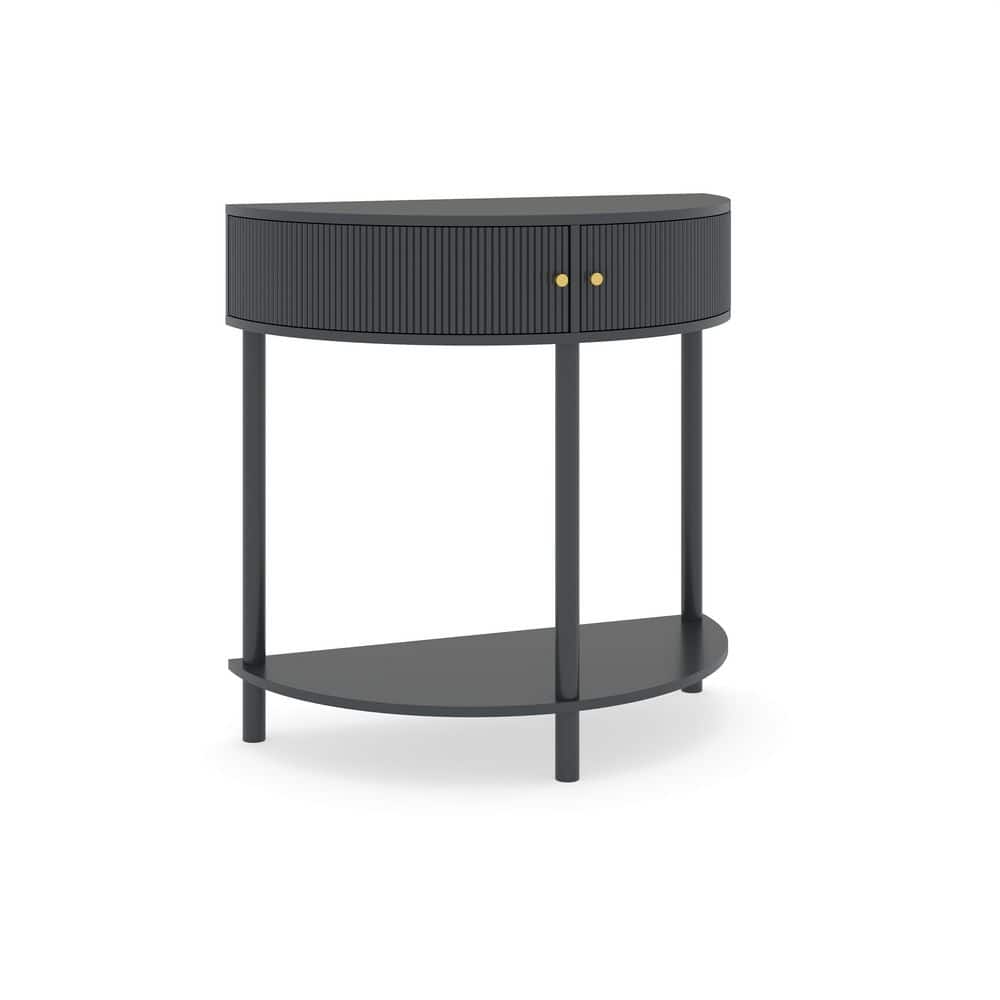31.50 in. W 32.30 in. H x 15.75 in. D Wood Half Round Shelf in Dark Gray with 2 Storage Drawers and Bottom Shelf price history on PriceWatchPro