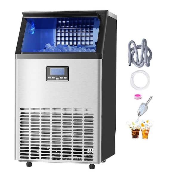 15 in. Commercial 100lbs. Ice Maker 33lbs.Storage 45Ice Cube Full Size Cubes Freestanding Self-Cleaning LCD Quiet Silver