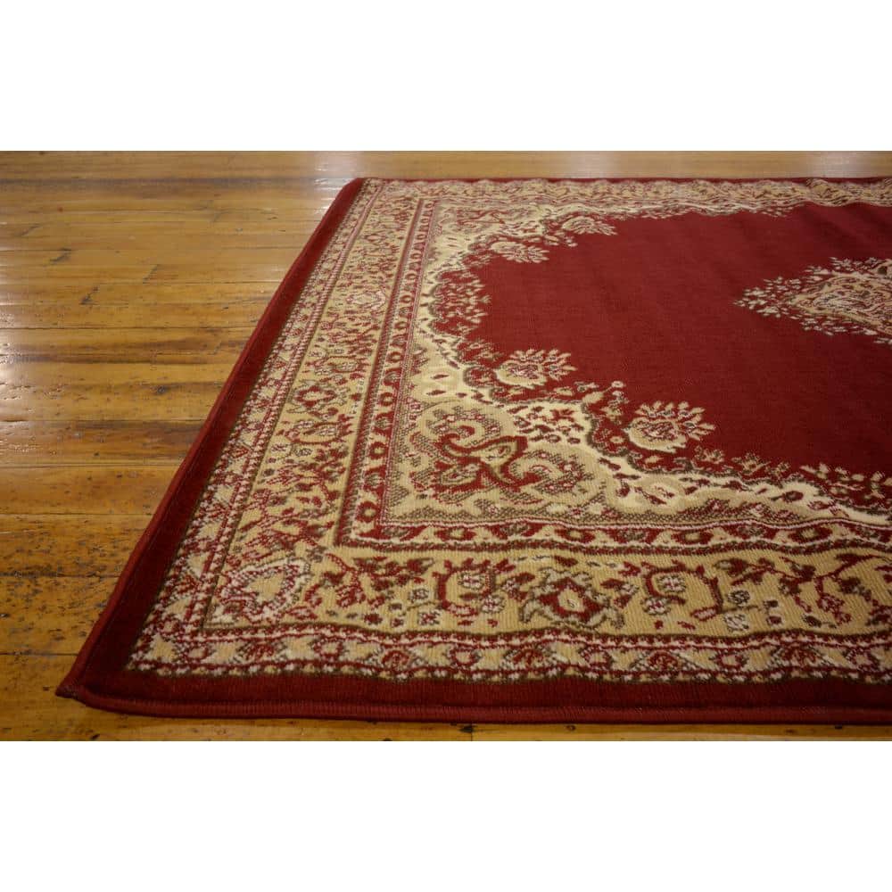 Elegant Medallion 5'3" x 8' Burgundy Synthetic Rectangular Rug
