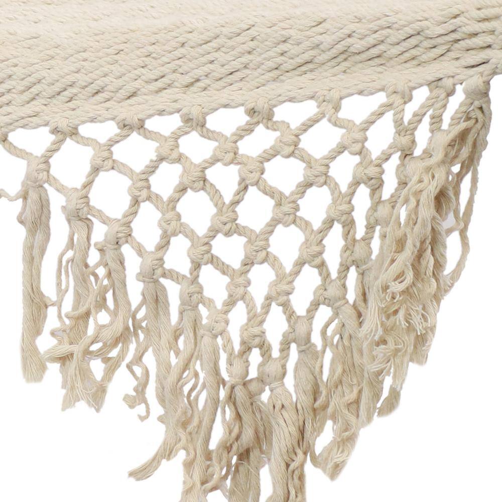 Beige Woven Polyester Hammock with Wooden Spreader Bars