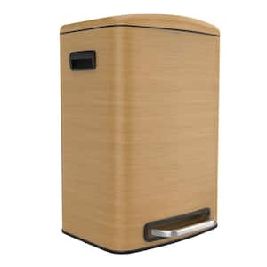 13 Gal. Wood Texture Metal Household Trash Can, Foot Pedal Operated Soft Close Trash Can with 30 Garbage Bags