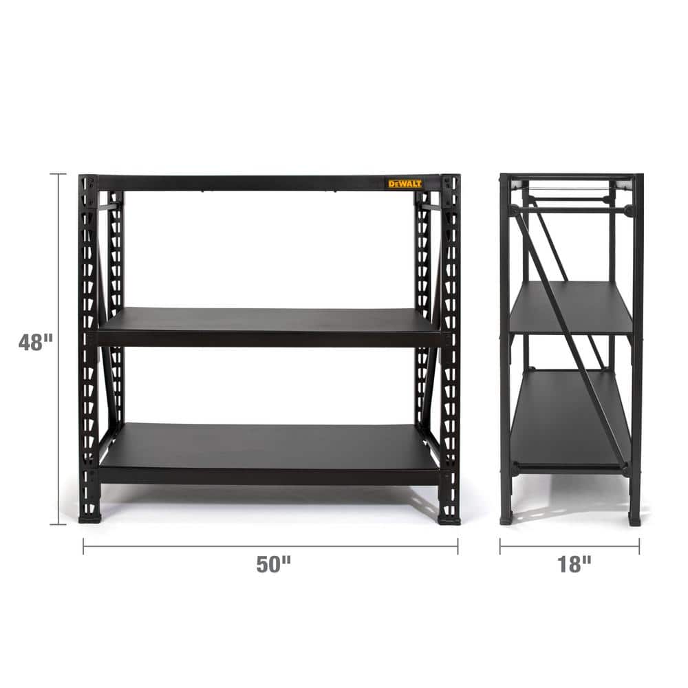 DEWALT Heavy-Duty 3-Shelf Black Steel Storage Rack, 50"W x 18"D x 48"H