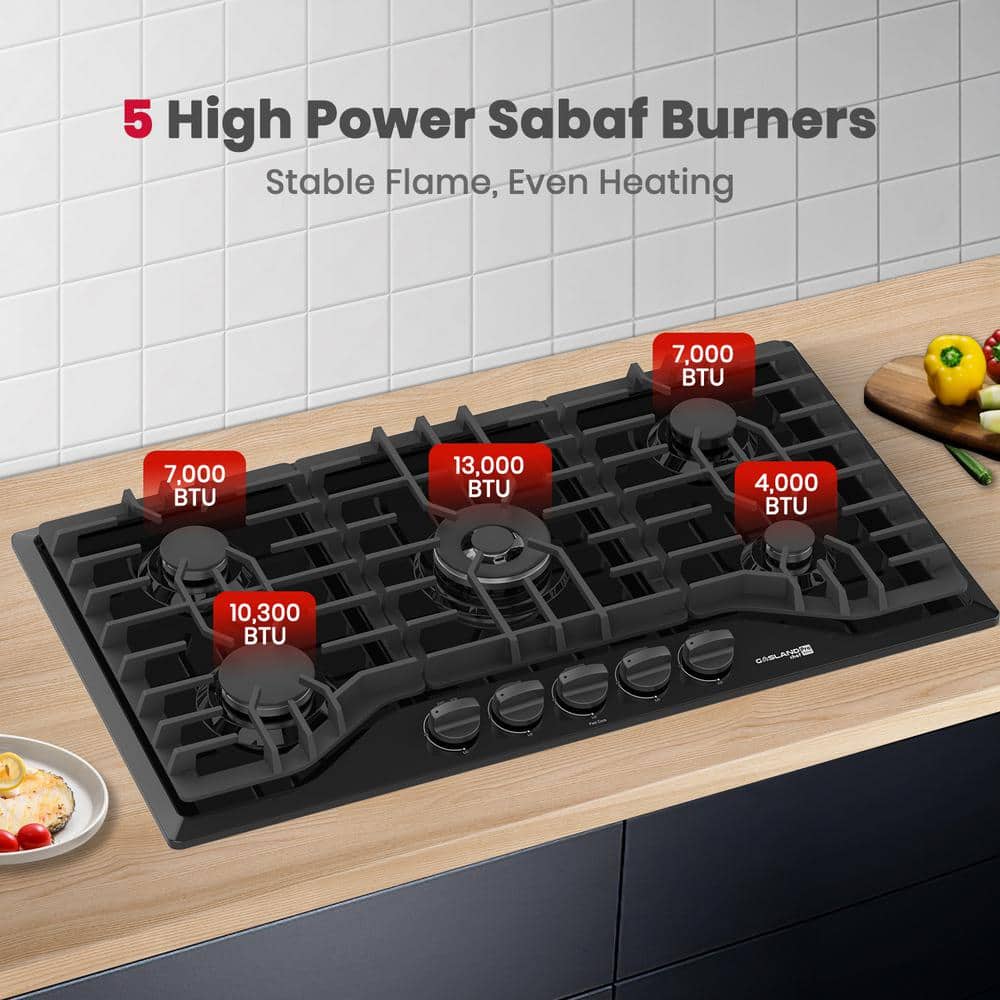 36" Black Enamel 5-Burner Propane and Natural Gas Cooktop
