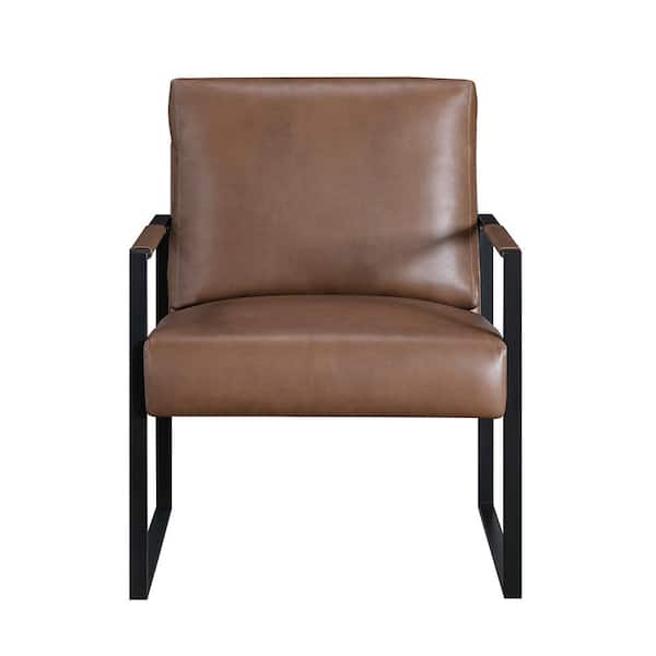 Lazzara Daria Brown Faux Leather Metal Frame Accent Chair 1011BRW
