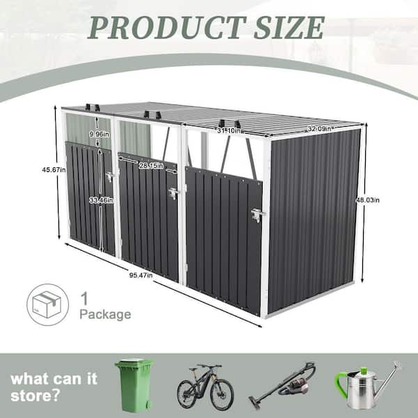 Cesicia Gray 7.95 ft. W x 2.67 ft. D Metal Garbage Bin Shed with 