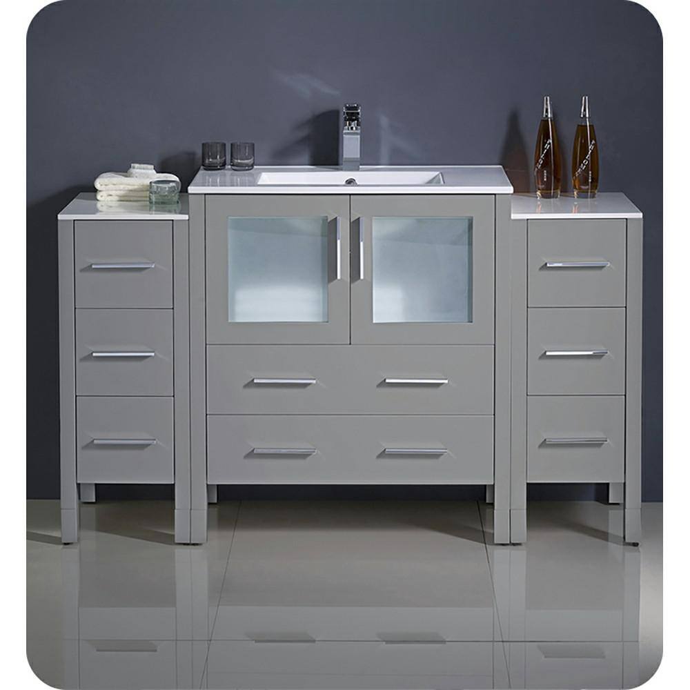 Gray Engineered Wood Modern Freestanding Vanity Base with Frosted Glass Doors