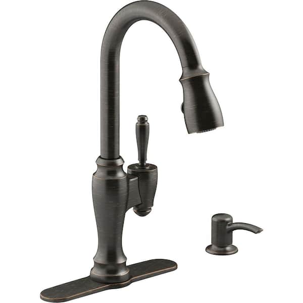 KOHLER Arsdale Single-Handle Pull-Down Sprayer Kitchen Faucet with Soap/Lotion Dispenser in Oil-Rubbed Bronze