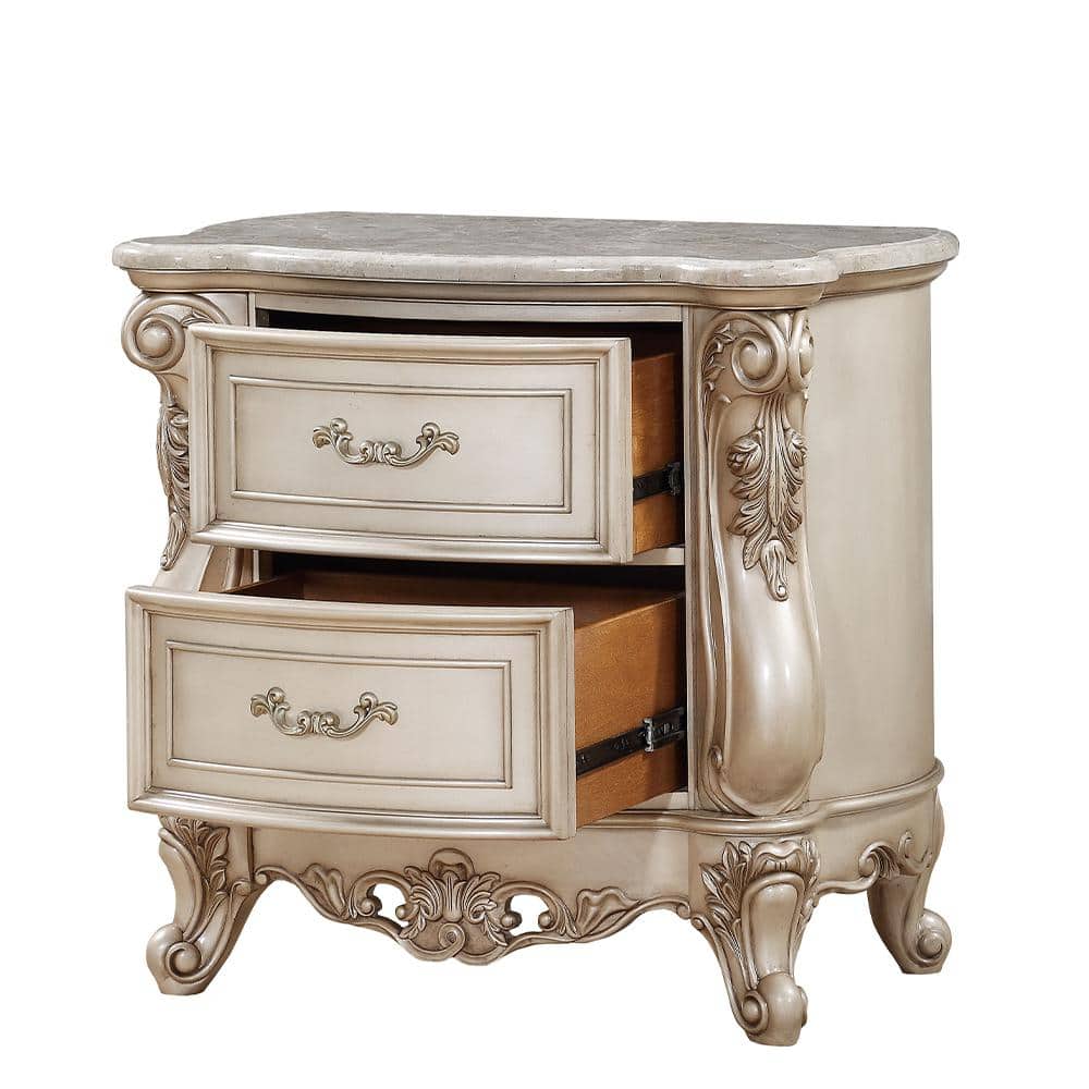 Gorsedd Antique Champagne 2-Drawer Nightstand with Marble Top