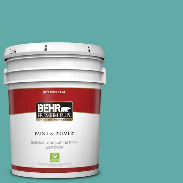BEHR PREMIUM PLUS 5 gal. #500D-5 Teal Zeal Flat Low Odor Interior Paint & Primer
