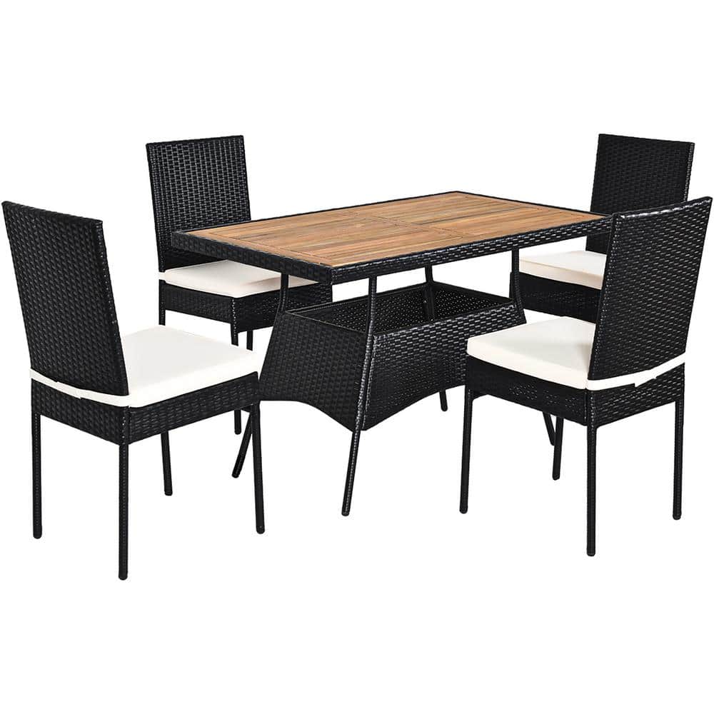 Costway 5-piece Wicker Outdoor Dining Set with Off-white Cushions