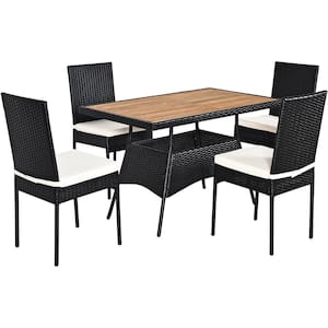 5-piece Wicker Outdoor Dining Set with Off-white Cushions