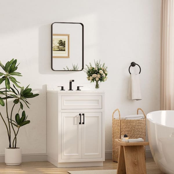 16 in. W x 24 in. H Modern Rectangular Aluminum Framed Wall Bathroom Vanity Mirror in Black Bathroom Mirror