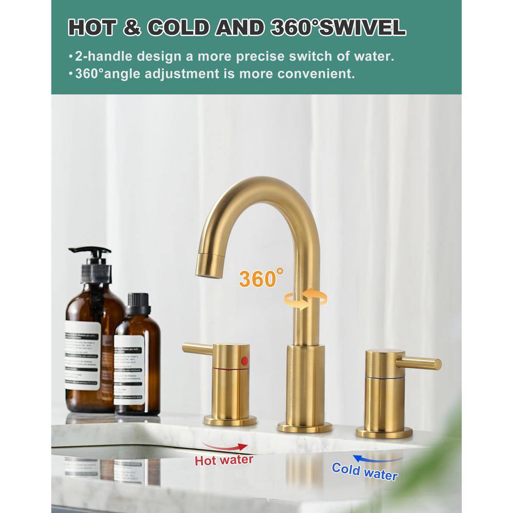 Brushed Gold 8-inch Widespread Double Handle Bathroom Faucet