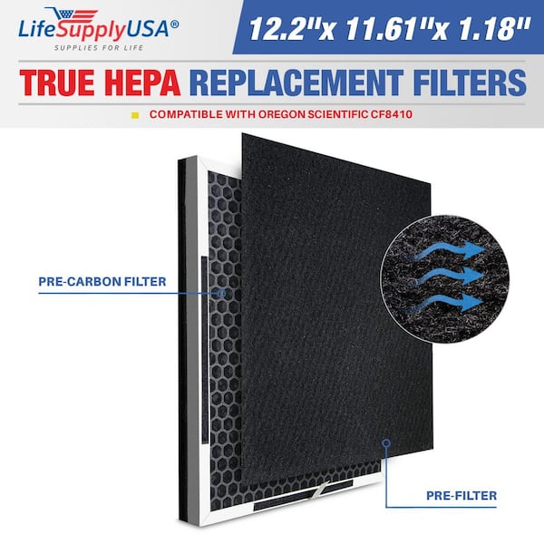 LifeSupplyUSA 3-in-1 True HEPA Air Cleaner Replacement Filter plus Pre-Filter plus CarbonFilter Compatible w/ Oregon Scientific CF8410