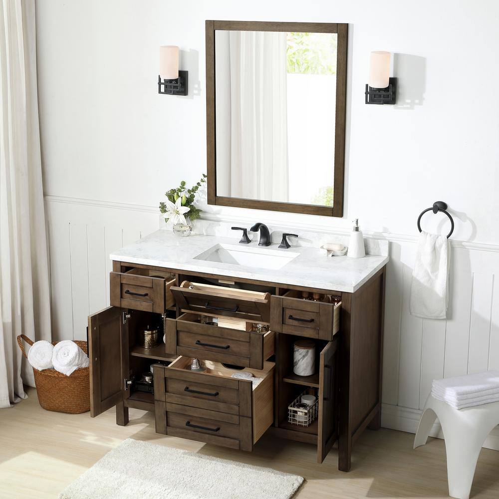 Almond Latte 48" Single Sink Vanity with White Marble Top