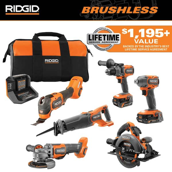 18V Brushless Cordless 6-Tool Combo Kit with 6.0 Ah and 2.0 Ah MAX Output Batteries and Charger