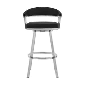 30 in. Mod Black Faux Leather Brushed Silver Finish Swivel Bar Stool