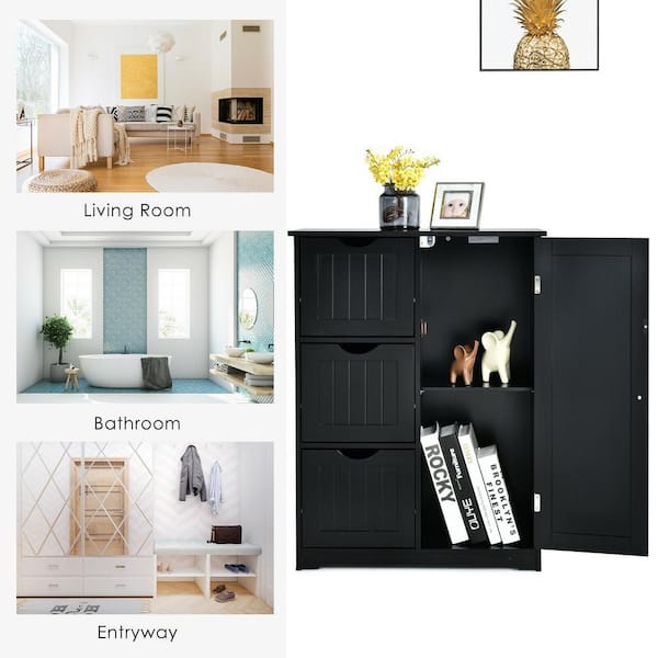 24 in. W x 12 in. D x 32 in. H Black Linen Cabinet with 3 Drawers