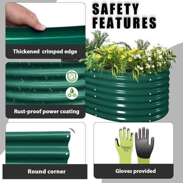 Green 96 in. x 36 in. x 24 in. Oval Galvanized Steel Raised Garden