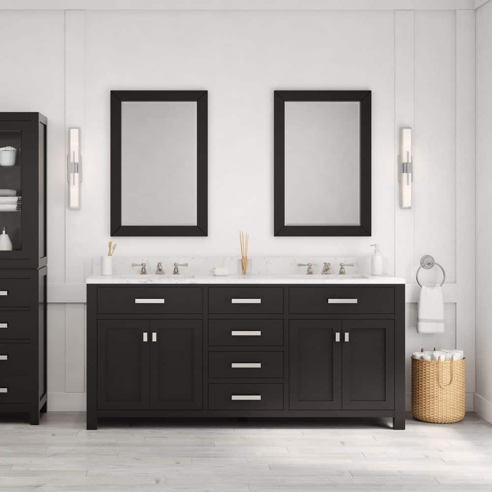Madison 72 in. W x 21.5 in. D x 34 in. H Double Sink Bath Vanity in Espresso with Carrara White Marble Top and Mirrors price history on PriceWatchPro