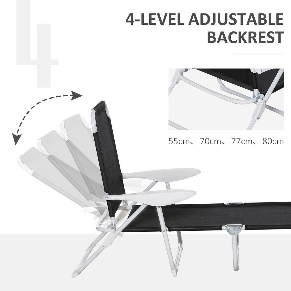 Black Mesh Fabric Folding Outdoor Chaise Lounge with Armrests