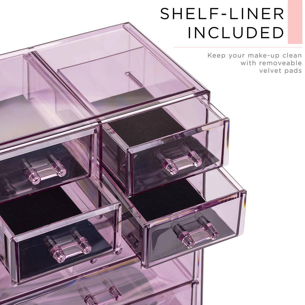 Purple Clear Acrylic Makeup Organizer with Drawers and Top Shelf
