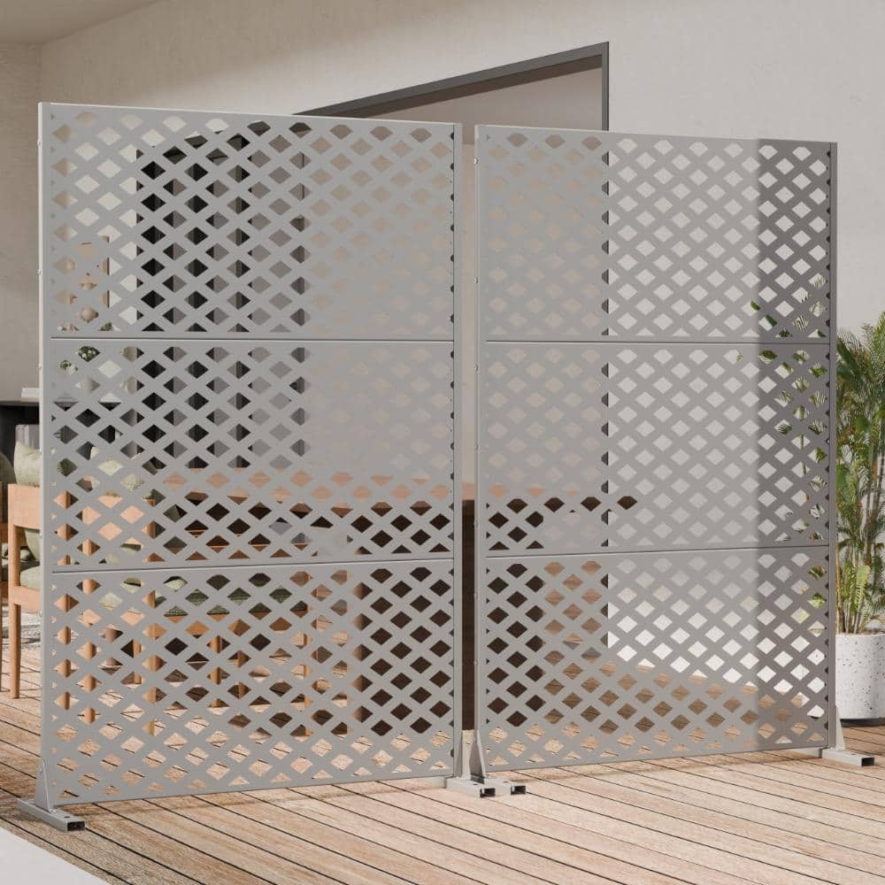 72 in. H x 47 in. W Outdoor Gray Galvanized Steel Decorative Garden Fence Privacy Screen