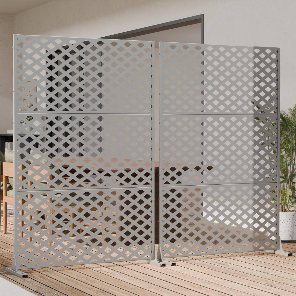 72 in. H x 47 in. W Outdoor Gray Galvanized Steel Decorative Garden Fence Privacy Screen (2-Pack)
