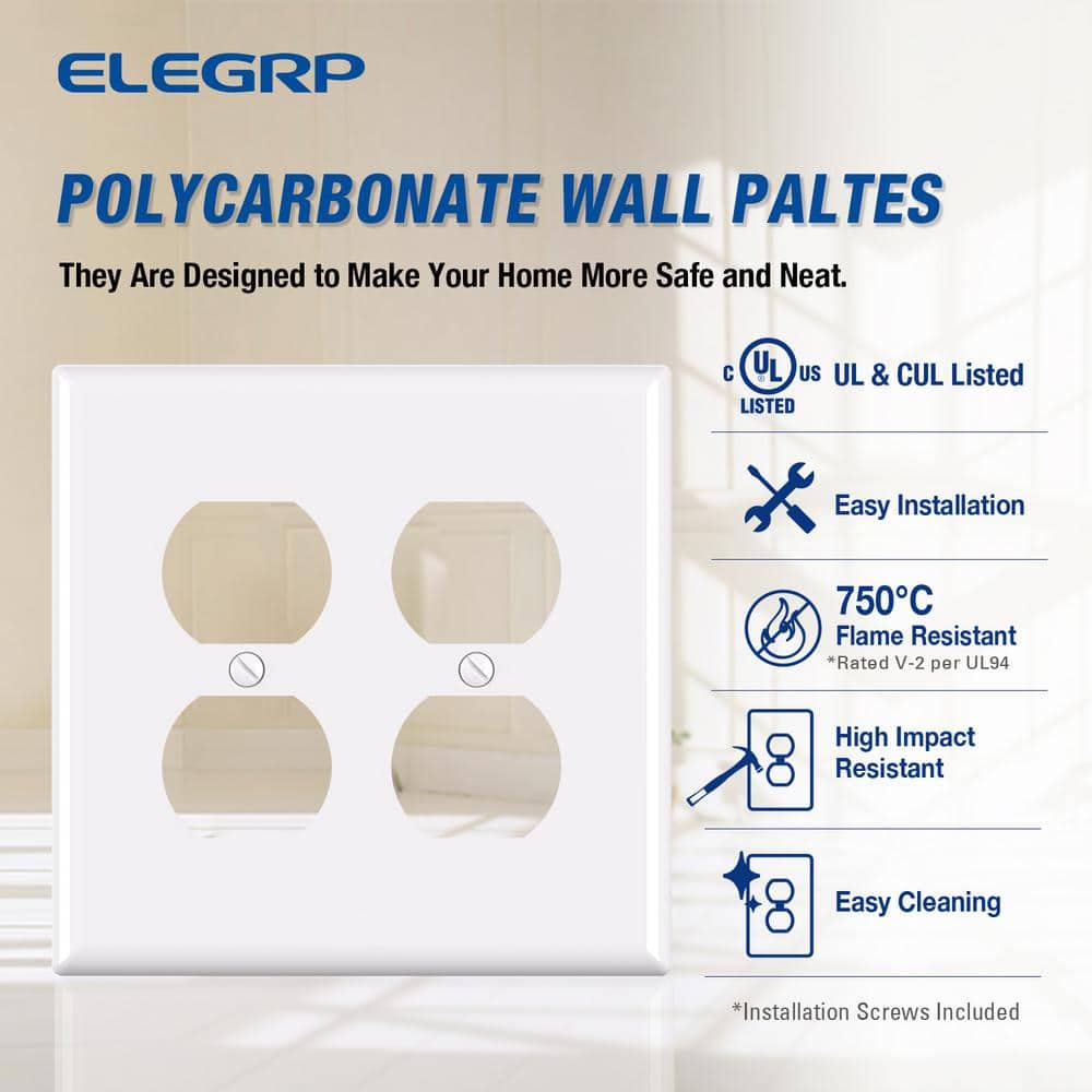 White Plastic 2-Gang Duplex Outlet Wall Plate Set
