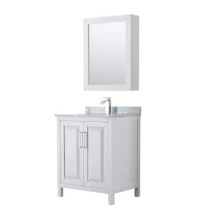 Daria 30 in. Single Bathroom Vanity in White with Marble Vanity Top in Carrara White and Medicine Cabinet