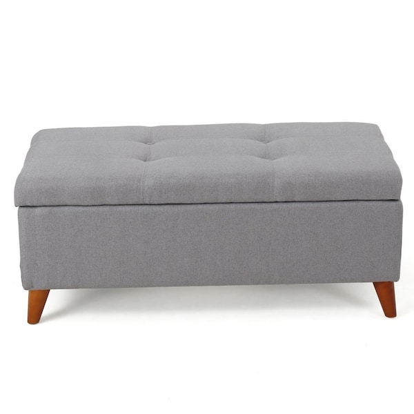 Noble House Harper Light Gray Fabric Storage Ottoman