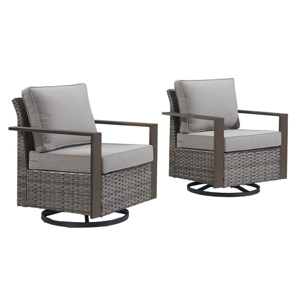 Resin Board Gray Swivel Wicker Outdoor Rocking Chair with Gray Cushions and Glide (2-Pack) price history on PriceWatchPro