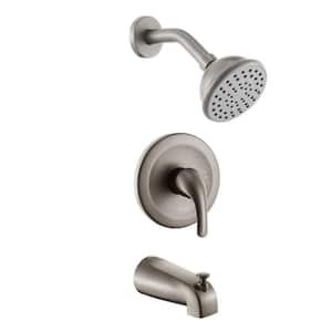 Bestmo Single-Handle 1-Spray High Pressure Tub and Shower Faucet with Tub Spout in Brushed Nickel Valve Included