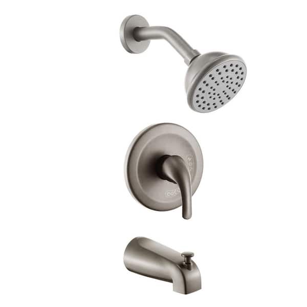 Mondawe Bestmo Single-Handle 1-Spray High Pressure Tub and Shower Faucet with Tub Spout in Brushed Nickel Valve Included