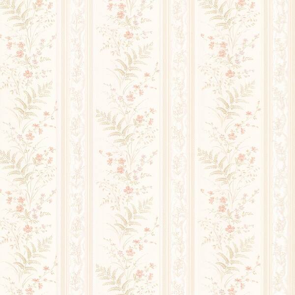 Brewster Bell Peach Wildflower Stripe Vinyl Peelable Wallpaper (Covers 56.4 sq. ft.)