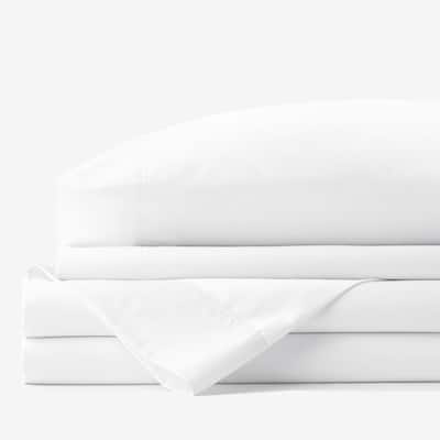 4-Piece White Solid 300-Thread Count Bamboo Cotton Sateen Queen Sheet Set