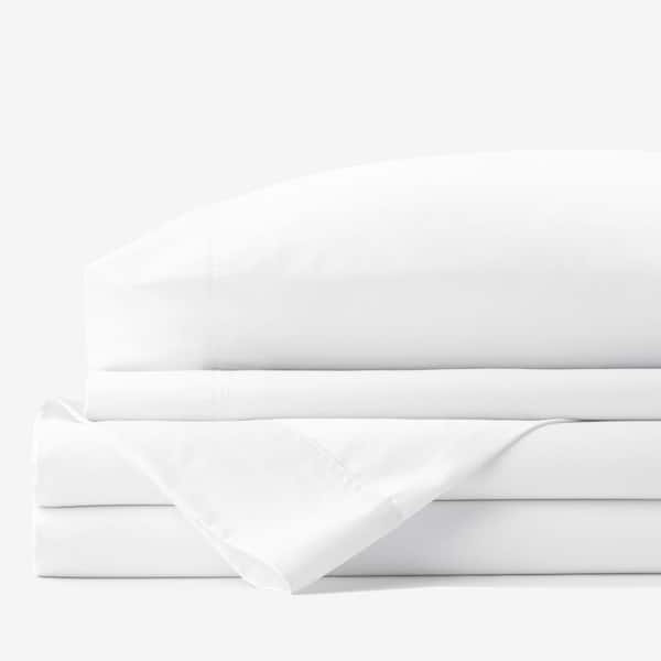 The Company Store 4-Piece White Solid 300-Thread Count Rayon Made From Bamboo Cotton Sateen King Sheet Set