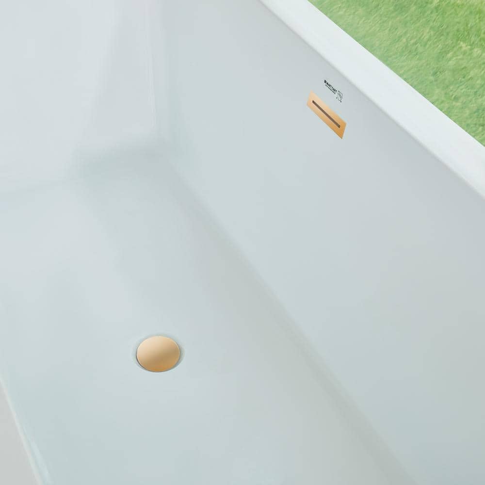 67" White and Gold Freestanding Acrylic Soaking Bathtub