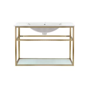 Pierre 29.5 in. W x 18.31 in. D x 24.19 in. H Bathroom Vanity Side Cabinet in Gold with White Ceramic Top