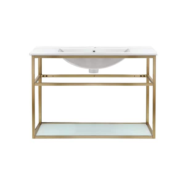 Swiss Madison Pierre 29.5 in. W x 18.31 in. D x 24.19 in. H Bathroom Vanity Side Cabinet in Gold with White Ceramic Top