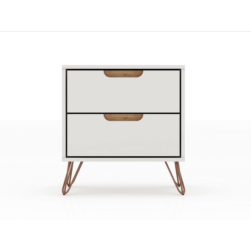 Set of 2 Off White Hairpin Leg 2-Drawer Nightstands