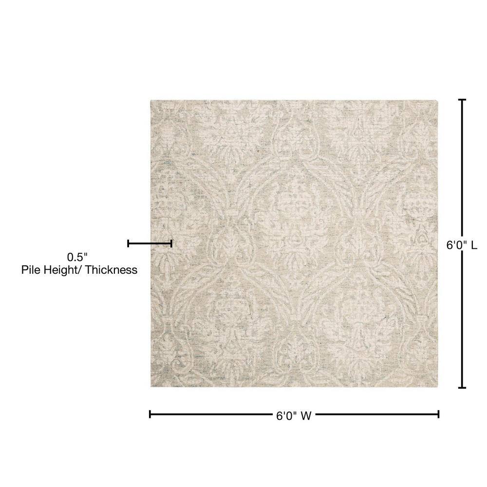 Handmade Gray Abstract Wool 6' x 6' Square Tufted Rug