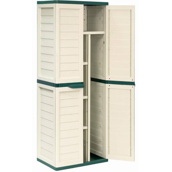 Starplast 2 ft. 5.5 in. x 1 ft. 8 in. x 5 ft. 9 in. Plastic Beige/Green Storage Cabinet w/ Vertical Partition and 4 Shelves