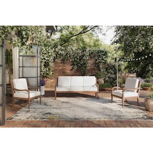 New Classic Furniture Savannah 3-Piece Wood Patio Conversation Set with White Cushions