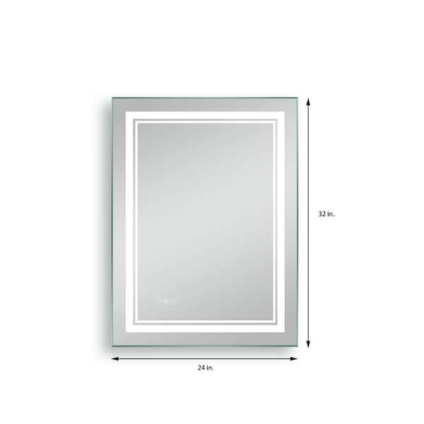 24 W 32 in. H Rectangular Frameless LED Mirror Anti-Fog Dimmable Wall Mount Bathroom Vanity Mirror EC-BM-7271 - The Home